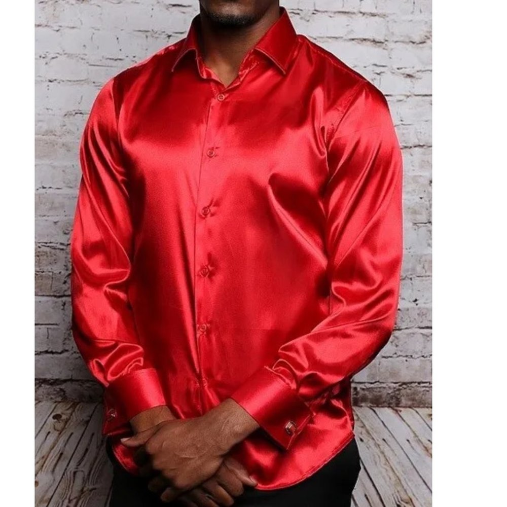 Insomnia by Manzini Satin Spandex Stretch Dress Shirt, Red, 2XL